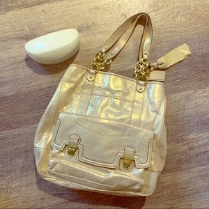 White/Gold COACH Poppy Pushlock Tote & Case Duo